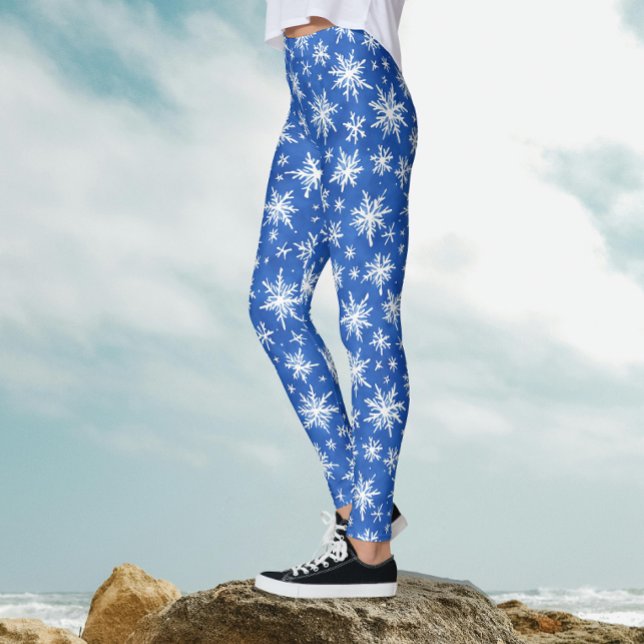 Leggings Cool Bleu Et Blanche Flocs De Neige Motif Aquarell (Créateur téléchargé)