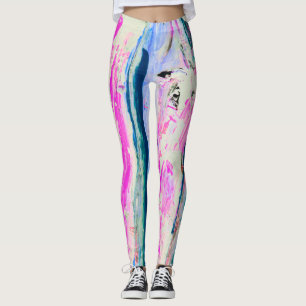 Leggings Cool Bleu & Fuchsia Peinture Grandes Artsy Abstrai