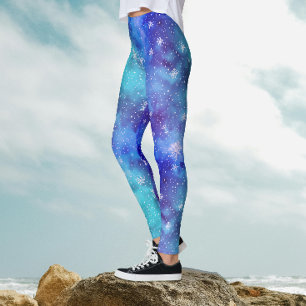 Leggings Cool Blue Winter Sky Snowflake Motif Aquarelle