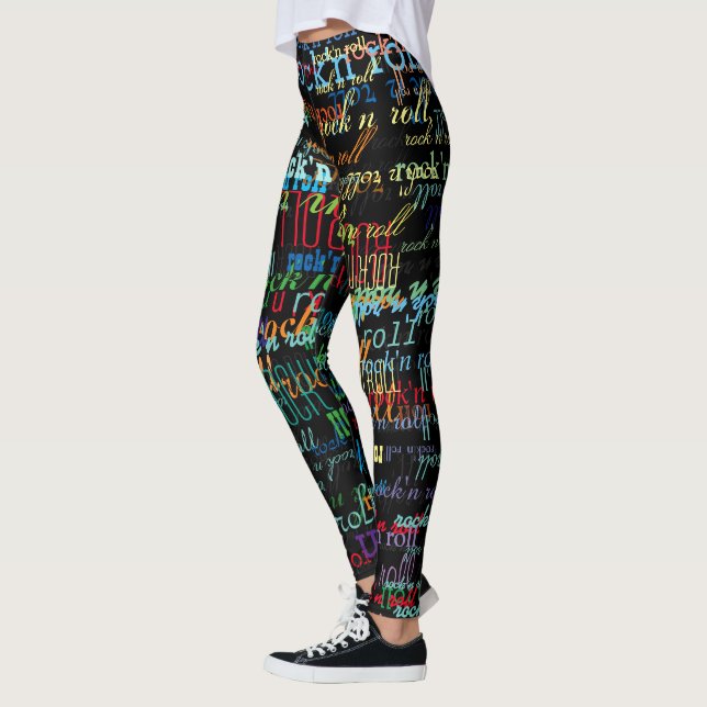 Leggings cool & coloré rock & roll motif noir (Gauche)