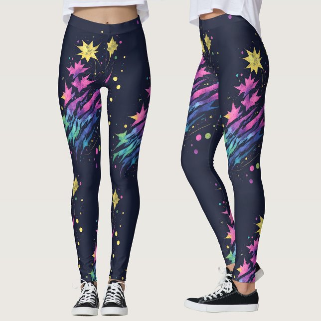 Leggings Cool Colorful Stars Fireworks Motif d'aquarelle (Créateur téléchargé)
