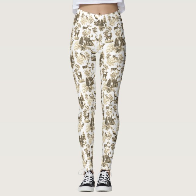 Leggings Cool Elégant Beige Cerf Toile Française (Devant)