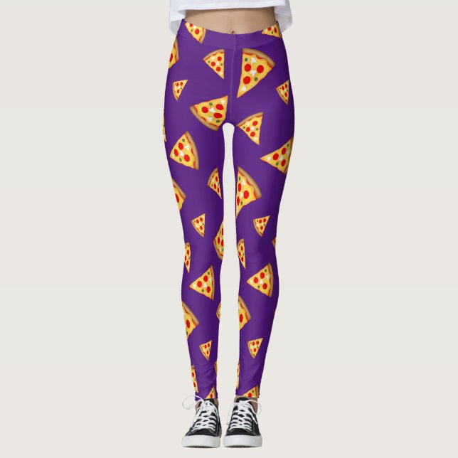 Leggings Cool et amusant pizza tranches motif violet  (Devant)