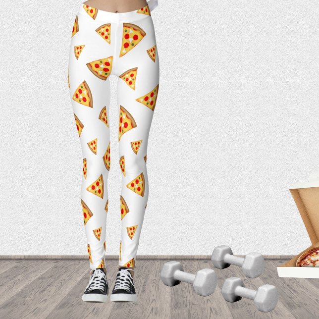 Leggings Cool et amusante pizza tranches motif sur blanc (Stand out in the gym with our cool fun pizza leggings!)