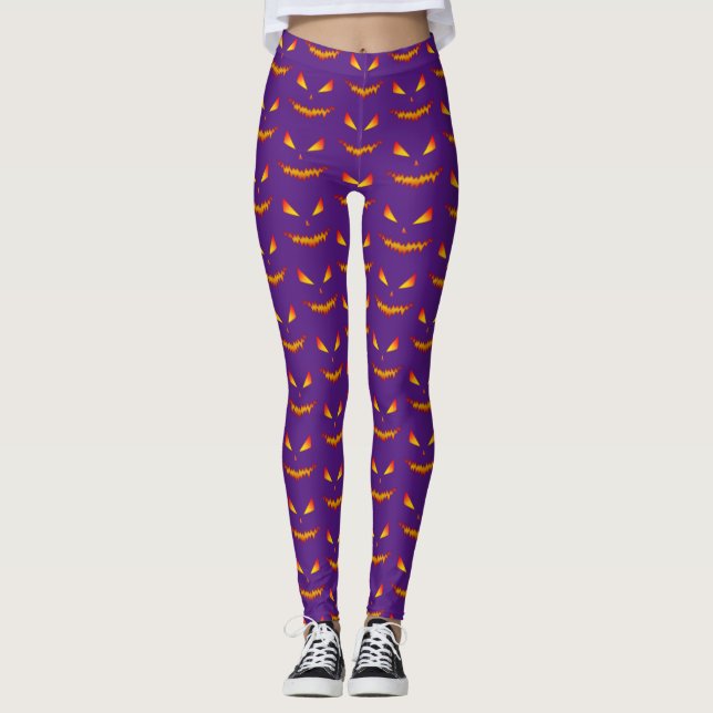 Leggings Cool et effrayant Jack OLantern visage Halloween v (Devant)