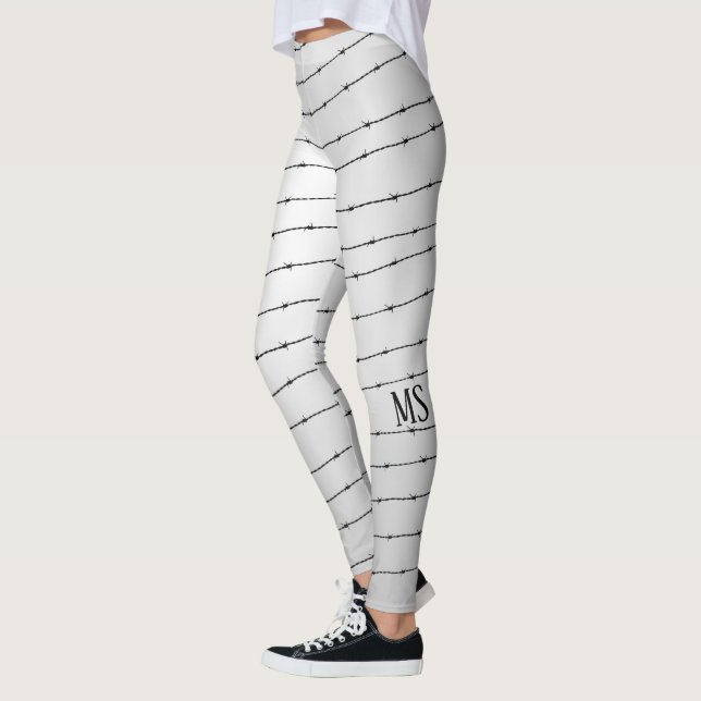 Leggings Cool gris blanc noir barbelé motif Monogramme (Gauche)