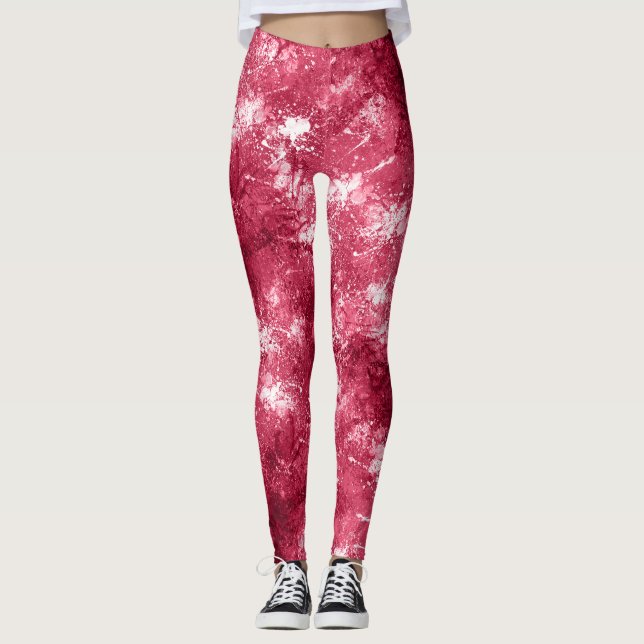 Leggings Cool moderne Abstrait Magenta marbre Peinture Moti (Devant)