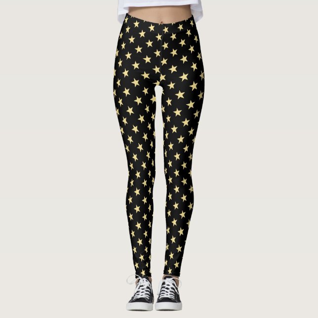 Leggings Cool moderne Black Gold Stars Sports Team Motif (Devant)