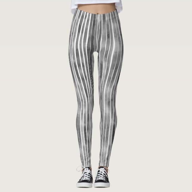 Leggings Cool Moderne Monochrome Rayures Grises Aquarelle (Devant)