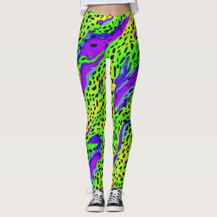 Leggings Cool Neon Vert Et Violet Poster de animal Motif