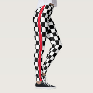 Leggings Cool Noir Blanc À damiers Drapeau Motif Bande rou