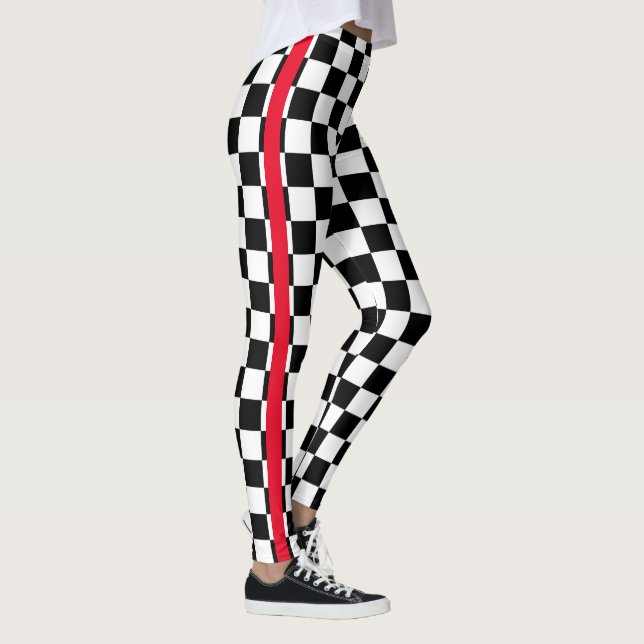 Leggings Cool Noir Blanc À damiers Drapeau Motif Bande roug (Droite)