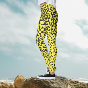 Leggings Cool Noir Jaune Pois Motif dalmate