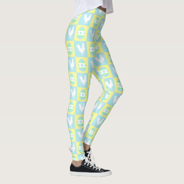 Leggings Cool Pâques Checkerboard Motifs Coq oeufs (Droite)