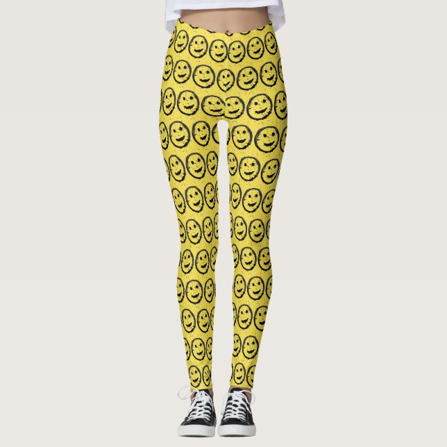 Leggings Cool Sardé Joyeux visage souriant motif jaune (Devant)