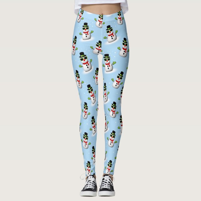 Leggings Cool Snowman Noël motif bleu hiver (Devant)