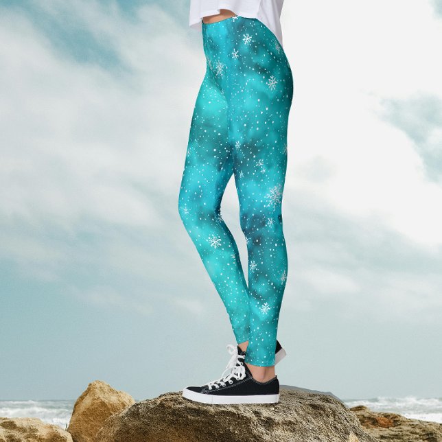 Leggings Cool Turquoise hiver Neige Motif Aquarelle (Créateur téléchargé)