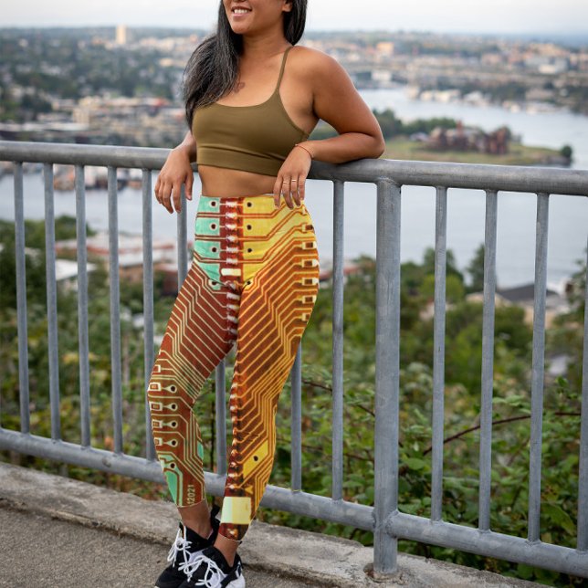 Leggings Cool Turquoise Jaune Unique Retro Steampunk Monogr (Créateur téléchargé)