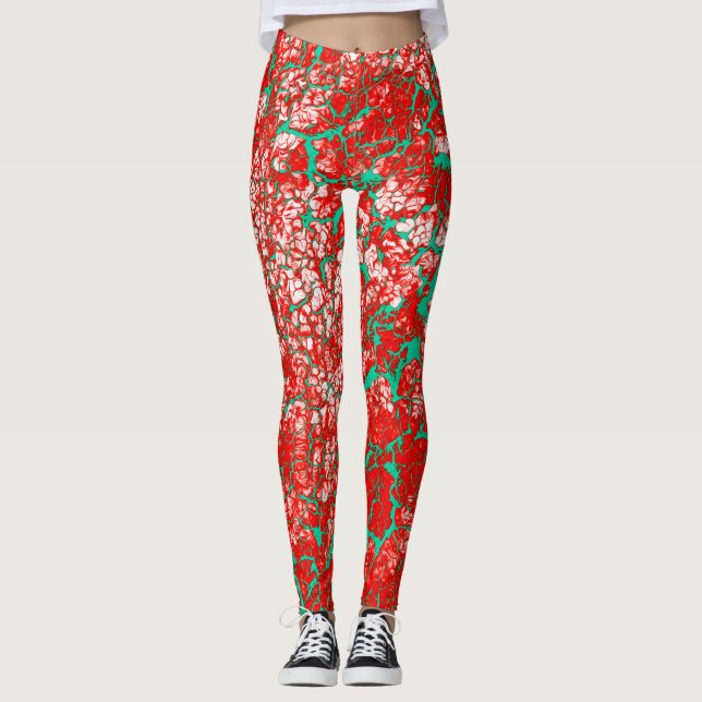 Leggings Cool unique rose rouge vert rouge Motif Abstrait (Devant)