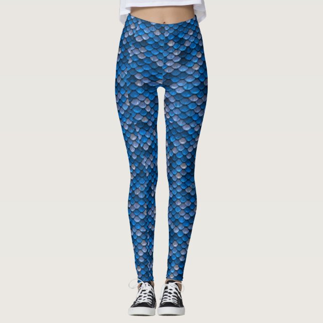 Leggings Copie bleue d'échelle de sirène (Devant)