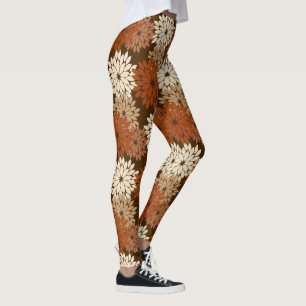 Leggings Copie florale moderne de kimono, brun foncé et Ta