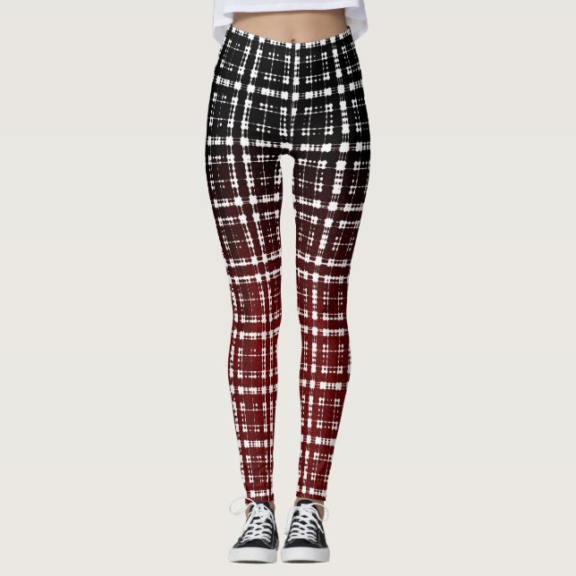 Leggings Copie moderne de Shibori de nouveau plaid rouge (Devant)