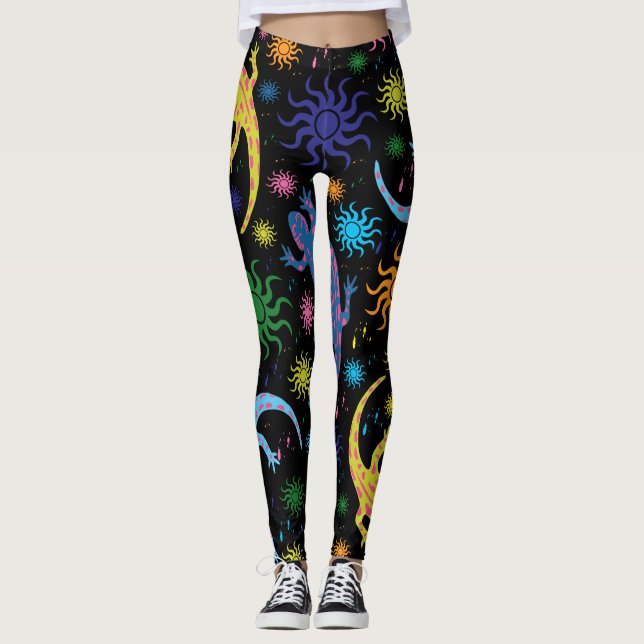 Leggings Copie multicolore de lézards de Gecko partout (Devant)