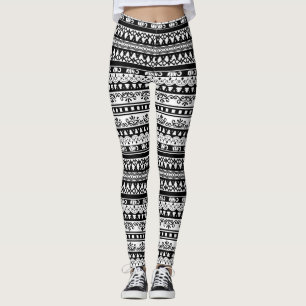 Leggings Copie tribale noire et blanche