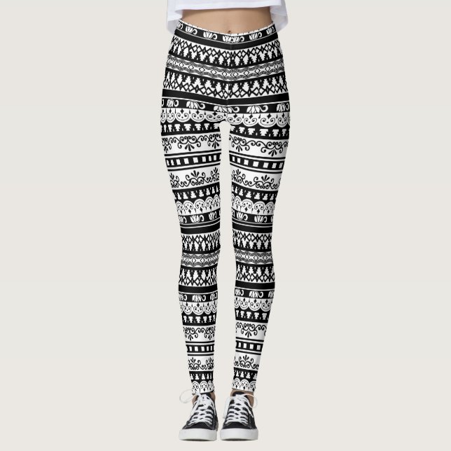 Leggings Copie tribale noire et blanche (Devant)