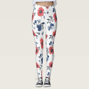 Leggings Coquelicot de corail Navy Blue Floral Botanique