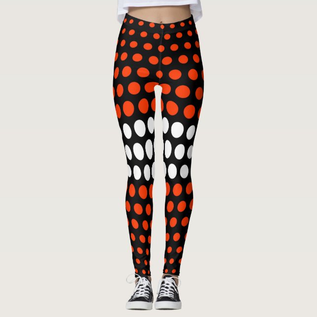 Leggings Coquelicot et blanc Motif à points polka (Devant)