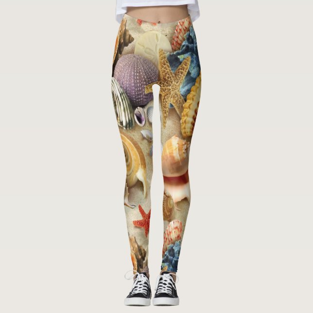 Leggings Coques de mer sur la plage (Devant)