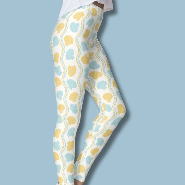 Leggings Coquillage et vagues de plage Été (Seashells and ocean waves leggings)