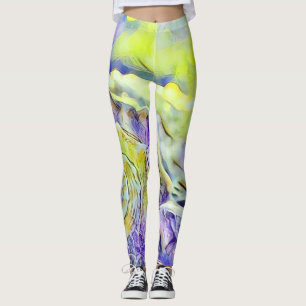 Leggings Coquillage jaune violet dans l'aquarelle mousseuse