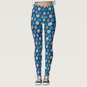 Leggings Coquillages de plage océanique Étoile de mer Bleu