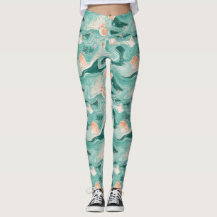 Leggings Coquillages et Motif de Vagues Océaniques (6)