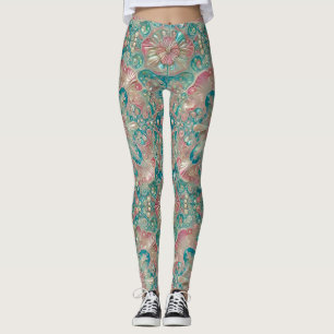 Leggings ~ Coquilles Turquoise Rose ~