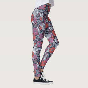 Leggings Corail, Magenta et Zinnias bleu