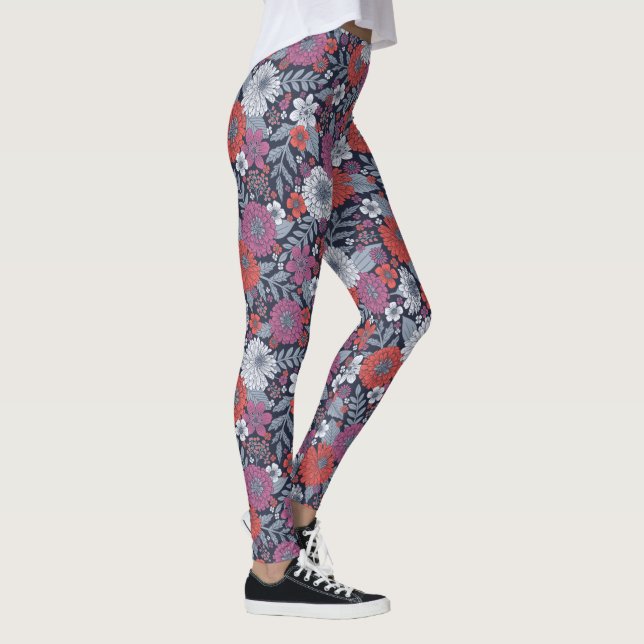 Leggings Corail, Magenta et Zinnias bleu (Droite)