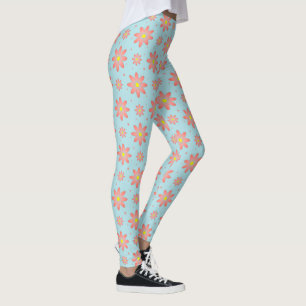 Leggings Corail rose et poudres bleu délicat marguerite fle