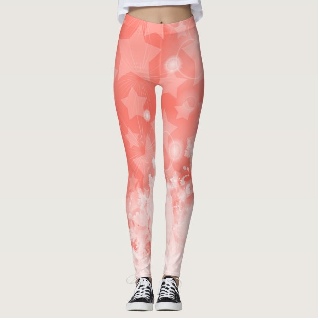 Leggings Coral rose Etoiles motif Peinture blanche Moderne  (Devant)