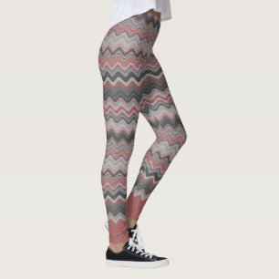 Leggings Coral Silver Grey Gris Wavy Motif