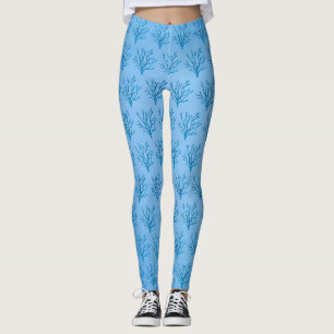 Leggings Coraux bleu motif sur arrière - plan bleu
