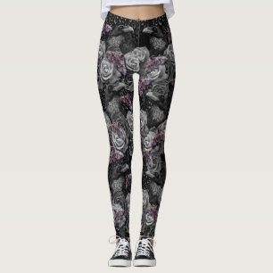 Leggings Corbeau gris foncé Evermore avec Roses et papillon