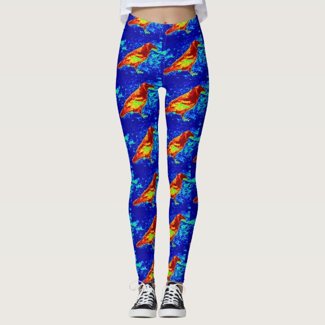 Leggings corbeaux rouges bleu (Devant)