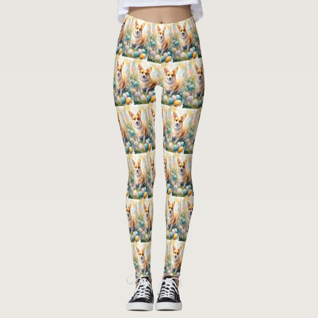 Leggings Corgi avec œufs de Pâques vacances (Devant)
