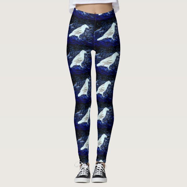 Leggings corneilles blanches bleu-noires (Devant)