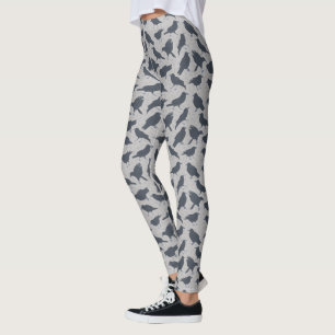 Leggings Corneilles Noires Oiseaux Gris Motif
