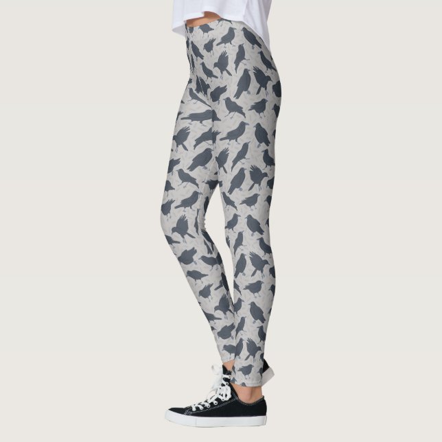 Leggings Corneilles Noires Oiseaux Gris Motif (Gauche)