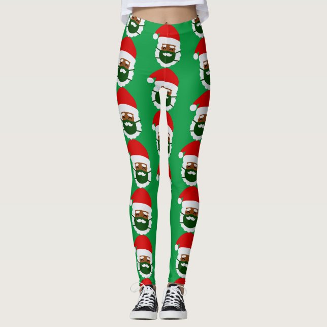 Leggings coronavirus masque visage noir père Noël noël (Devant)